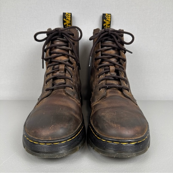 Dr Doc Martens Combs Leather Crazy Horse Boots Women 8 Men 7 Brown AirWair 8 Eye - Picture 2 of 11